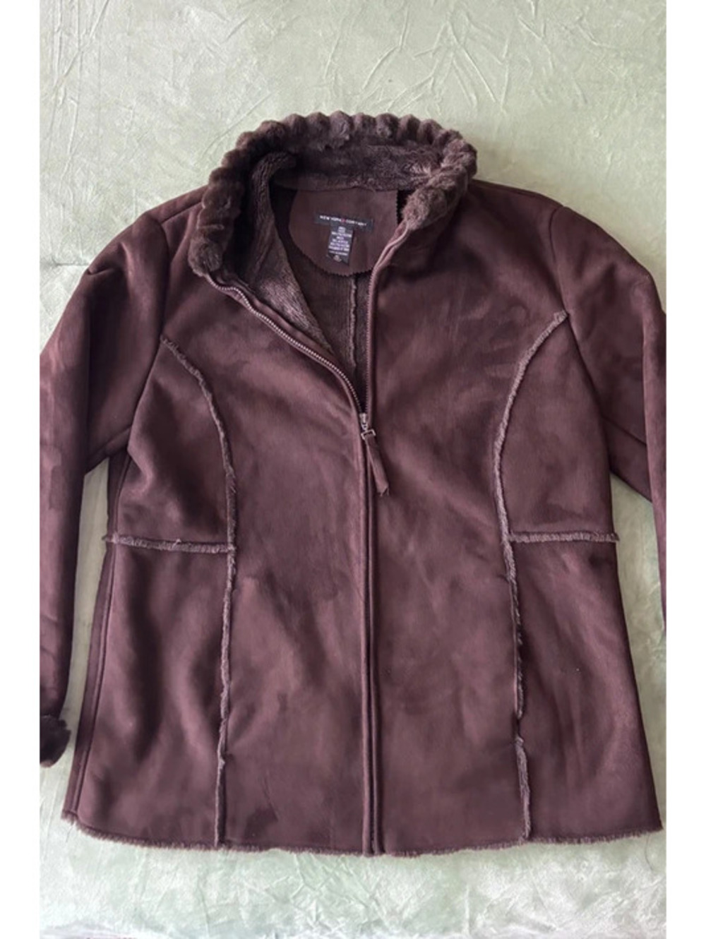 New York & Company Black Faux Shearling Zip Jacket, Size XL